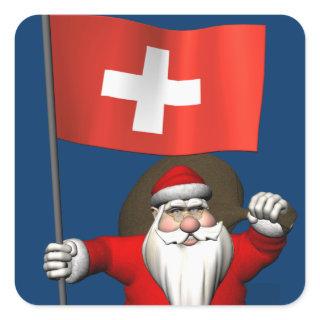 Santa Claus With Ensign Of Switzerland Square Sticker