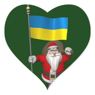 Santa Claus With Ensign Of The Ukraine Heart Sticker