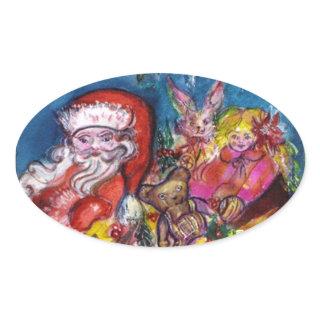 SANTA CLAUS WITH GIFTS OVAL STICKER