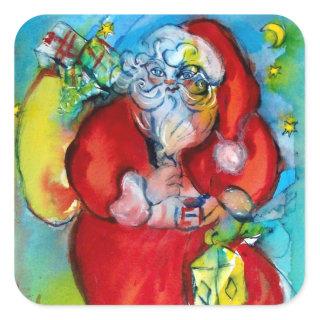 SANTA CLAUS  WITH LANTERN IN THE CHRISTMAS NIGHT SQUARE STICKER