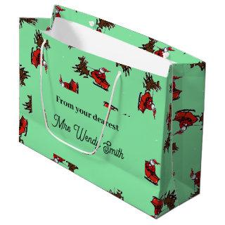 Santa Claus with sly on green Large Gift Bag
