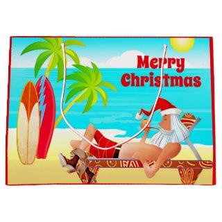 Santa Clause and Surfboards Merry Christmas Beach Large Gift Bag