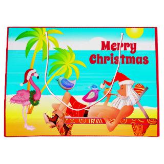 Santa Clause and the Birds Beach Merry Christmas Large Gift Bag