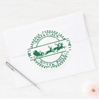 Santa Clause North Pole Green Classic Round Sticker