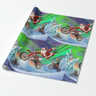 Santa Clause racing elves on dirt bikes