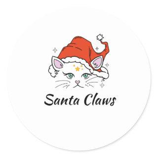 Santa Claws - White Christmas Cat Classic Round Sticker