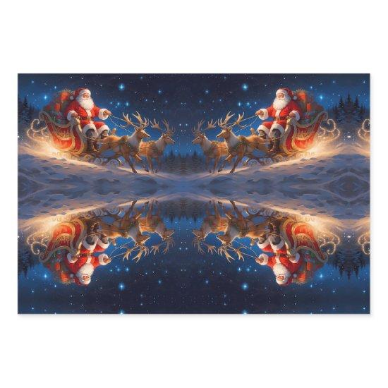 Santa Delivering Toys on a Slope with Reindeer  Sheets