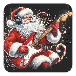 Santa Electrifies Holidays With Rock Music Square Sticker