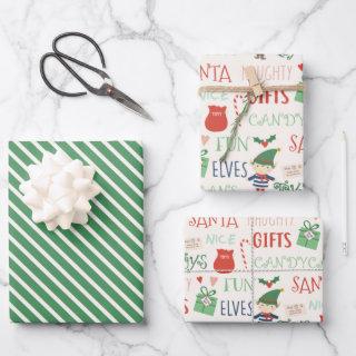 Santa Elf Typography and Stripes Kids  Sheets