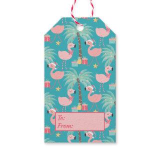 Santa Flamingo's - Fun Aqua Tropical Christmas Gift Tags