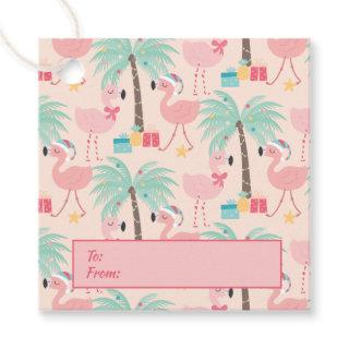 Santa Flamingo's - Fun Pink Tropical Christmas Favor Tags