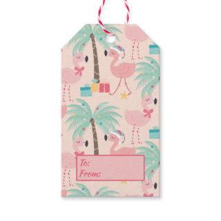 Santa Flamingo's - Fun Pink Tropical Christmas Gift Tags