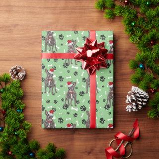 Santa Frenchie Paw Print Pattern on Green