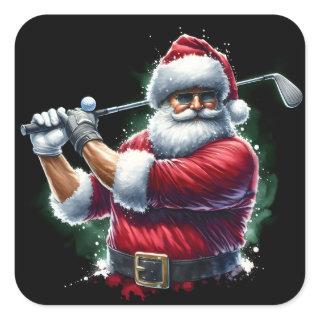 Santa Golfing on a Winter Day Square Sticker