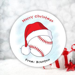 Santa Hat Baseball Merry Christmas Classic Round Sticker