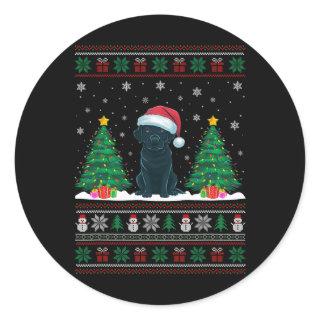 Santa Hat Black Labrador Dog Xmas Tree Lights Ugly Classic Round Sticker