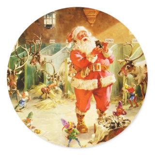 Santa & His Elves in the North Pole Stables Classic Round Sticker