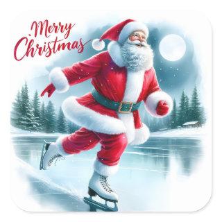 Santa Ice Skates in Winter Wonderland Square Sticker