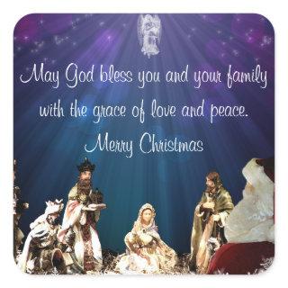 Santa in Nativity Square Sticker