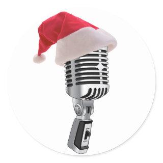santa microphone classic round sticker