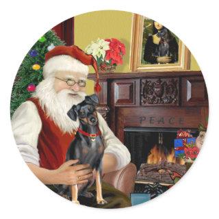 Santa  - Miniature Pinscher (nat) Classic Round Sticker