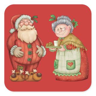 Santa Mrs Claus Milk Cookies Square Sticker