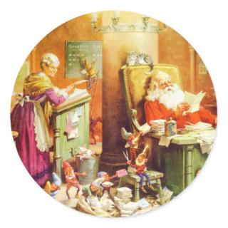 Santa & Mrs. Claus & the Elves Check His List Classic Round Sticker