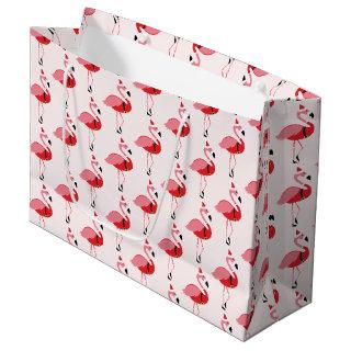 Santa Pink Flamingo Christmas Holiday Pattern Large Gift Bag
