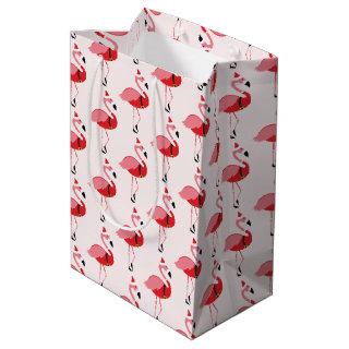 Santa Pink Flamingo Christmas Holiday Pattern Medium Gift Bag
