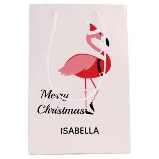 Santa Pink Flamingo Name Animal Merry Christmas Medium Gift Bag