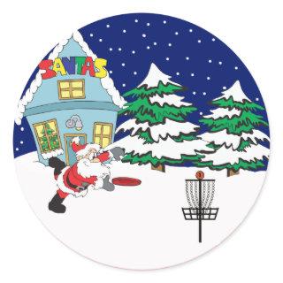 Santa Playing Disc Golf Classic Round Sticker