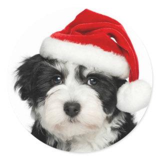 Santa Puppy Round Sticker