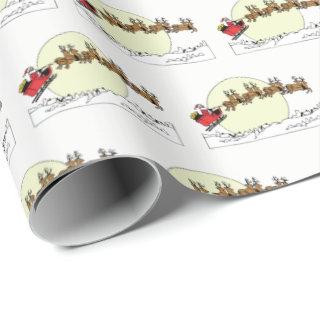 Santa Reindeer Over Snow Covered Town Lt Moon