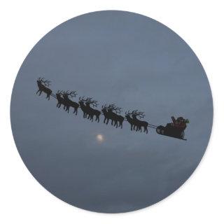 Santa & Reindeer Silhouette Classic Round Sticker