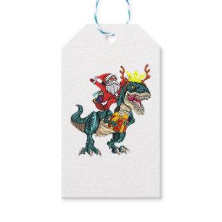 Santa Riding Dinosaur T rex T Shirt Christmas Gift Gift Tags
