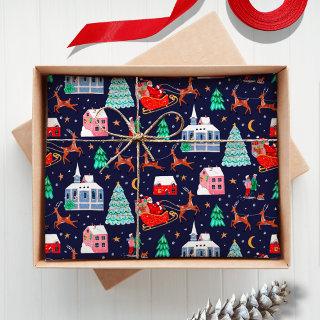 Santa Sleigh Reindeer Christmas Nordic Village Tissue Paper