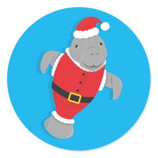 Santa Suit Cartoon Manatee Christmas Classic Round Sticker
