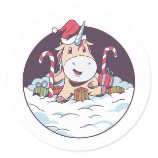 Santa Unicorn Classic Round Sticker