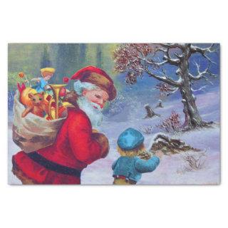 SANTA WITH CHILD IN THE WINTER SNOW TISSUE PAPER