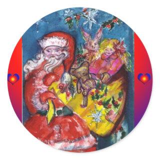 SANTA WITH CHRISTMAS SACK AND GIFTS CLASSIC ROUND STICKER