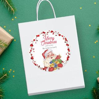 Santa with gifts watercolor personalised  classic round sticker