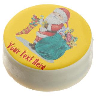 santa with sack filled with gifts for christmas chocolate dipped oreo
