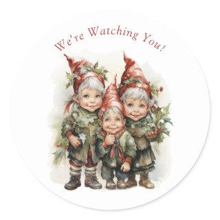 Santa's Christmas Elves Red Caps Pointy Ears  Classic Round Sticker