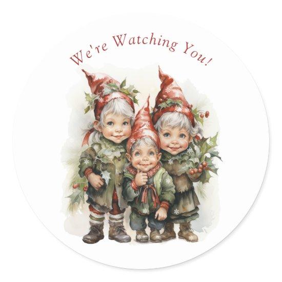Santa's Christmas Elves Red Caps Pointy Ears  Classic Round Sticker