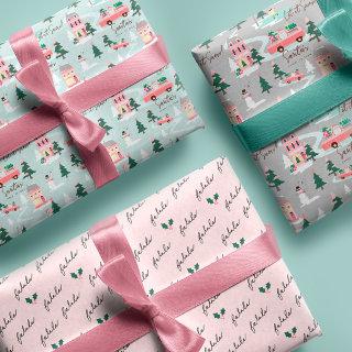 Santa's Comin' To Town Pink Retro Van Wrapping  Sheets