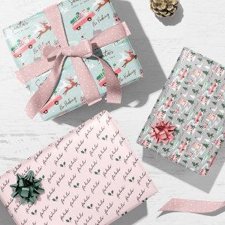 Santa's Comin' To Town Pink Retro Van Wrapping  Sheets
