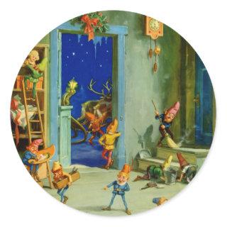 Santa's Elves In His Workshop on Christmas Eve Classic Round Sticker