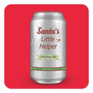 Santa's Little Helper Beer Can Square Sticker