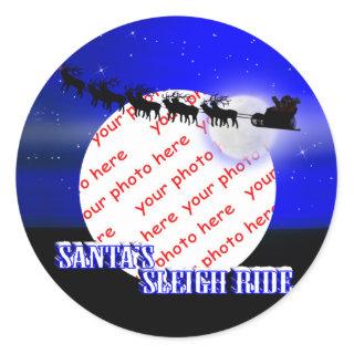 Santa's Sleigh Ride Photo Frame Classic Round Sticker