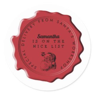Santa's Workshop Custom Name Christmas Stamp Classic Round Sticker